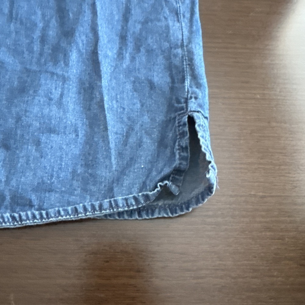 J. Jill Embroidered Denim Chambray Shift Dress Blue Boho Pockets Women's Size L - Picture 10 of 12